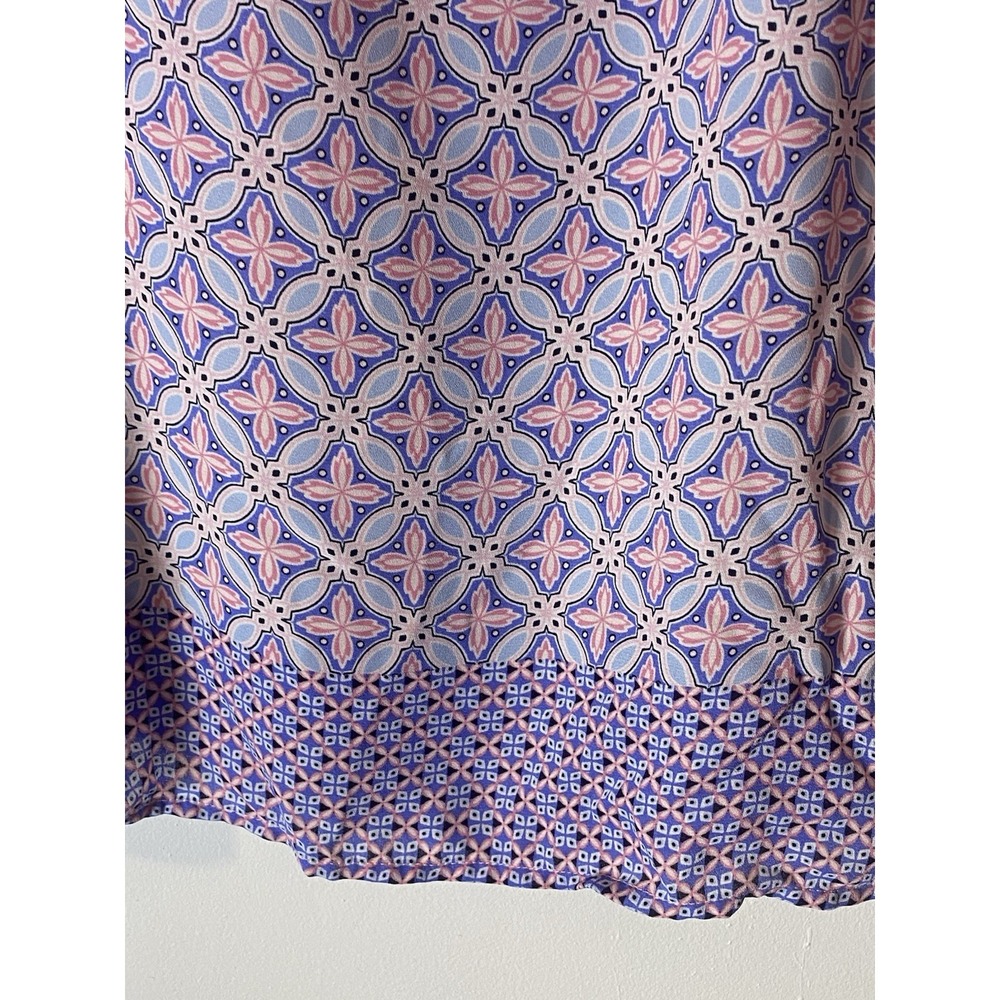 Talbots Medium Petite Medallion Tile Print Sleeveless Blouse Pink Blue‎ Preppy - Picture 4 of 7